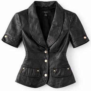 Sculpted Black Leather Waist Jacket ✨ Arden B | Gold Button Detail